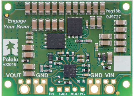 Pololu 12V, 15A Step-Down Voltage Regulator D24V150F12, bottom view.