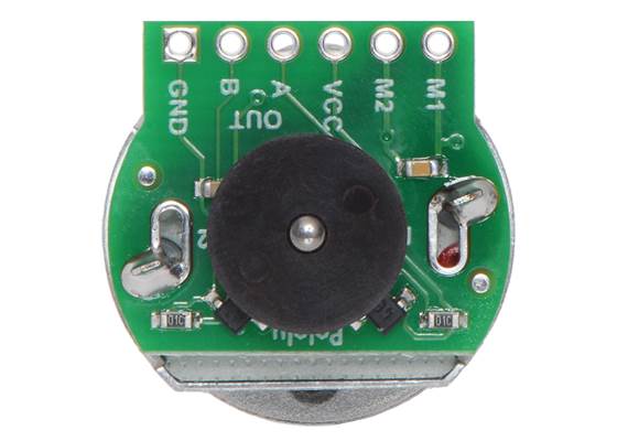 Magnetic Encoder Kit for 20D&nbsp;mm Metal Gearmotors assembled on a 20D&nbsp;mm metal gearmotor with extended motor shaft. (1)