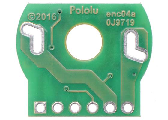 Magnetic Encoder Kit for 20D&nbsp;mm Metal Gearmotors, motor-side view of PCB.