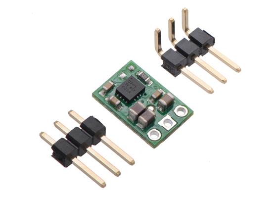 Pololu 5V Step-Up/Step-Down Voltage Regulator S9V11F5 with included optional header pins.