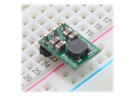 Pololu 5V Step-Up/Step-Down Voltage Regulator S9V11F5 in a solderless breadboard.