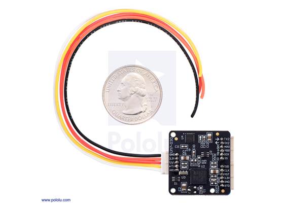UM7-LT orientation sensor with included cable and U.S. quarter for size reference.