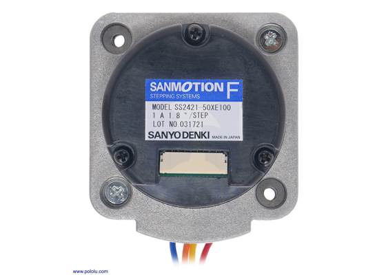 Bottom view of the 42x24.5mm Sanyo pancake stepper motor with encoder.