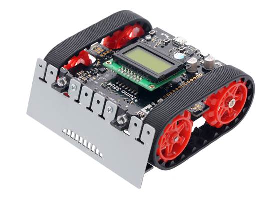 Zumo 32U4 robot with red sprockets.