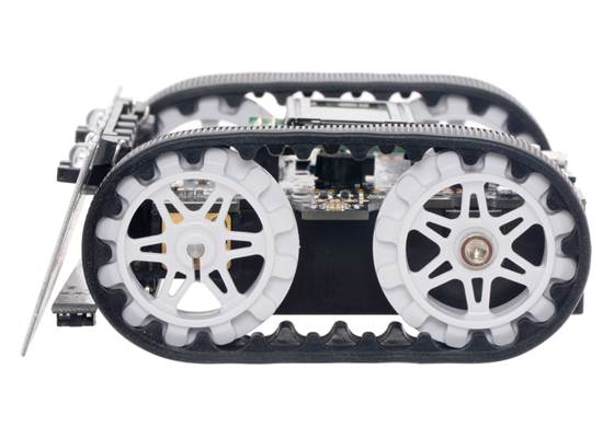 Side view of Zumo 32U4 robot with white sprockets.