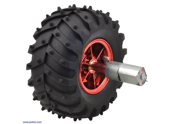 Dagu Wild Thumper wheel 120&#215;60mm (metallic red) with Pololu 20D&nbsp;mm metal gearmotor.