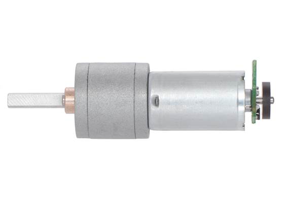 Magnetic Encoder Kit for 20D&nbsp;mm Metal Gearmotors assembled on a 20D&nbsp;mm metal gearmotor with extended motor shaft. (1)