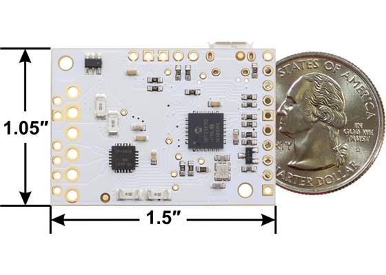 Tic T834 USB Multi-Interface Stepper Motor Controller, bottom view with dimensions.