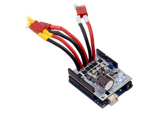 For high-current installations, motor and power supply wires should be soldered directly to the driver (the supplied terminal blocks are only rated for up to 16&nbsp;A).