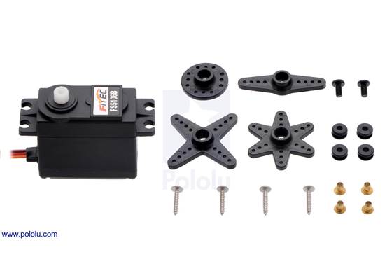 FEETECH Standard Servo FS5106B with included hardware (actual hardware might vary).