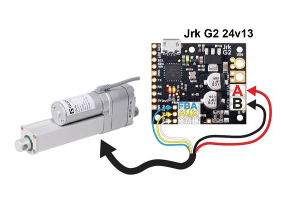 Connecting a medium-duty linear actuator with feedback to a Jrk 24v13 motor controller.