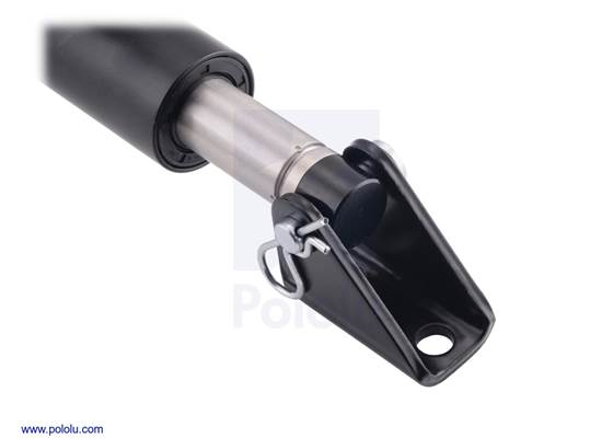 Steel mounting bracket on the extension rod of an Industrial-Duty linear actuator.