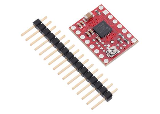 MP6500 Stepper Motor Driver Carrier, Potentiometer Current Control with included header pins.