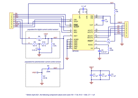 Schematic diagram for the MP6500 Stepper Motor Driver Carrier.