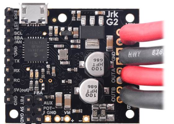 Jrk G2 18v19 or 24v13 USB Motor Controller with thick wires and included headers soldered.