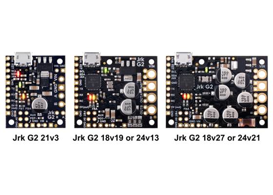 Side-by-side comparison of the different Jrk G2 USB Motor Controllers with Feedback.
