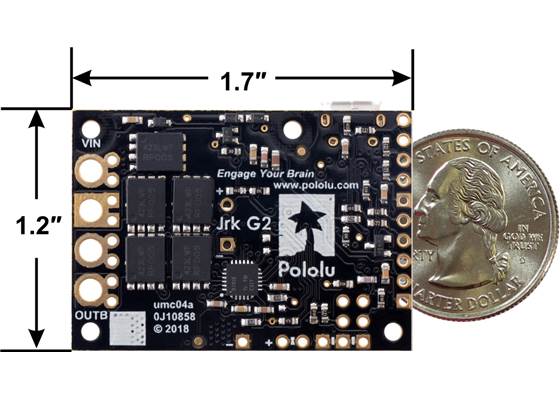 Jrk G2 24v21 USB Motor Controller with Feedback, bottom view with dimensions.