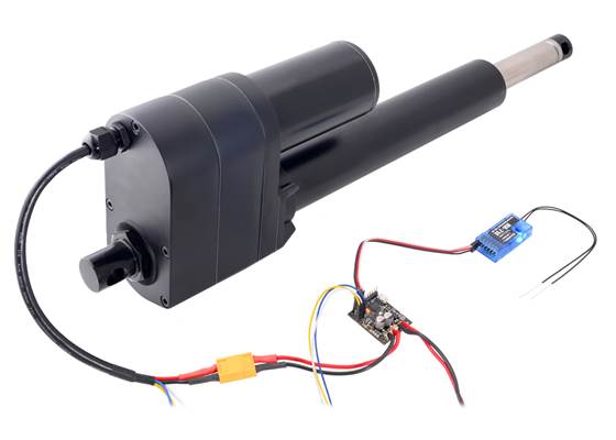 Pololu Jrk G2 18v19 USB Motor Controller with Feedback controlling an industrial-duty linear actuator with an RC receiver.