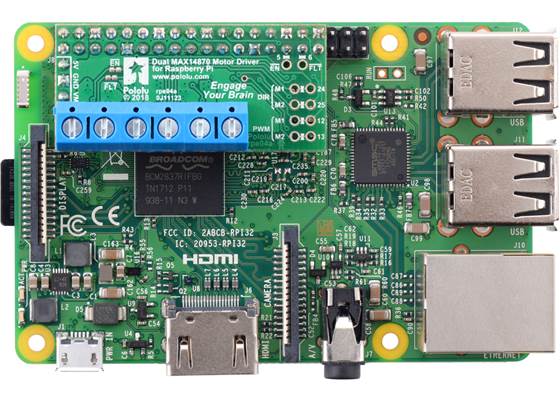 Dual MAX14870 Motor Driver for Raspberry Pi (assembled) on a Raspberry Pi 3 Model B. (1)