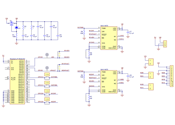 Schematic diagram for the Dual MAX14870 Motor Driver for Raspberry Pi.