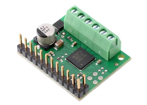 TB67H420FTG Dual/Single Motor Driver Carrier with included headers and terminal blocks soldered.
