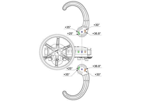 Balboa Bumper Cage angle diagram with flipped bumper skids (when using 80mm wheels).