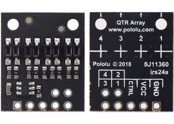 QTR-HD-04A Reflectance Sensor Array, front and back views.
