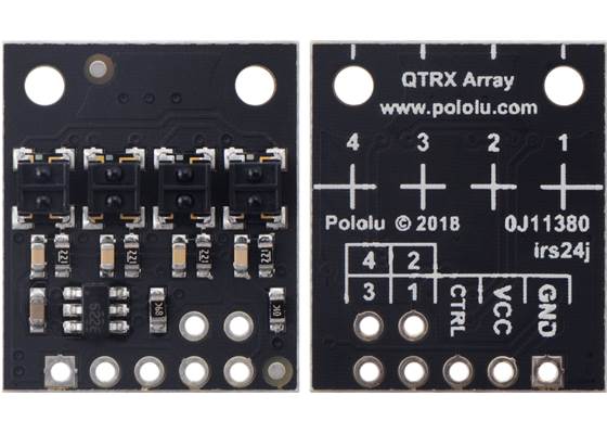 QTRX-HD-04RC Reflectance Sensor Array, front and back views.