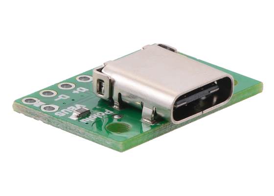 Close-up of Type-C connector on the USB 2.0 Type-C Connector Breakout Board (usb07a).