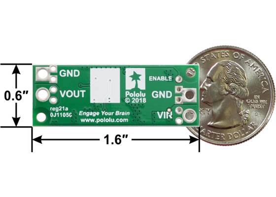 U3V70x Step-Up Voltage Regulator, bottom view with dimensions.