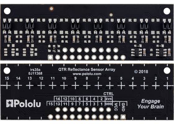 QTR-MD-08RC Reflectance Sensor Array, front and back views.
