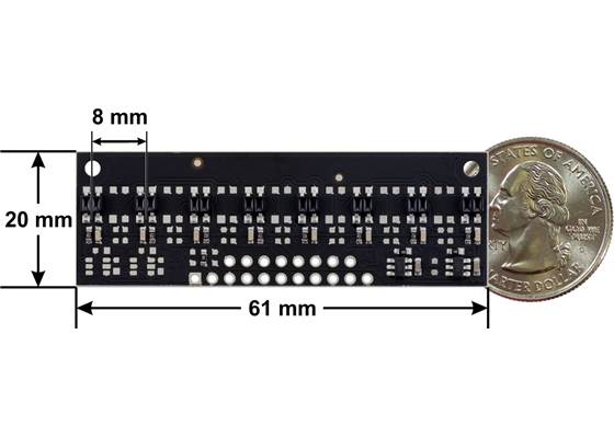 QTR-MD-08RC Reflectance Sensor Array dimensions.