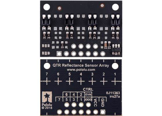 QTR-MD-04A Reflectance Sensor Array, front and back views.