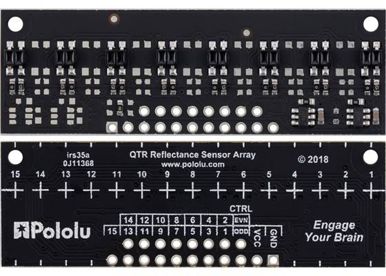 QTR-MD-08A Reflectance Sensor Array, front and back views.