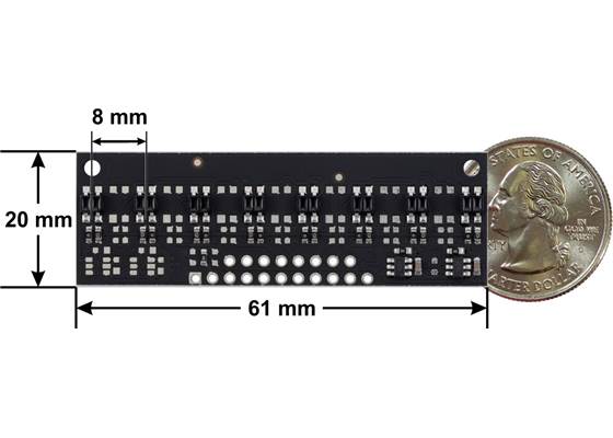 QTR-MD-08A Reflectance Sensor Array dimensions.