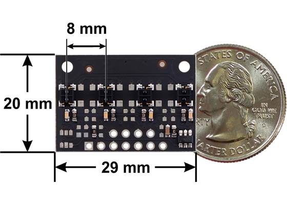 QTRX-MD-04RC Reflectance Sensor Array dimensions.