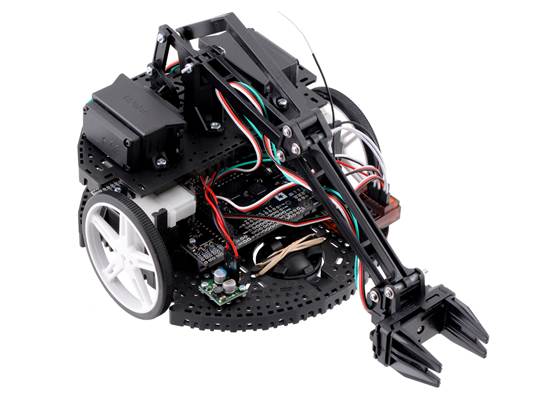 The Romi with Robot Arm and various electronics to enable RC control.