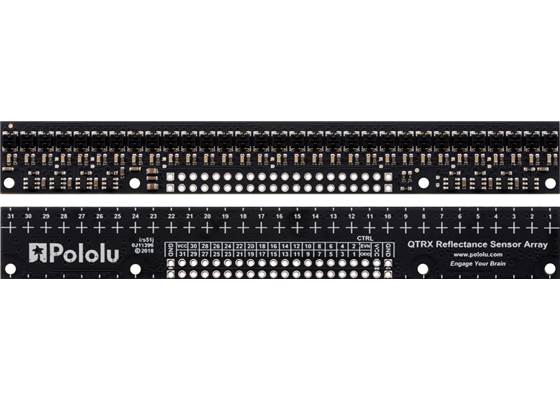 QTRX-HD-31RC Reflectance Sensor Array, front and back views.