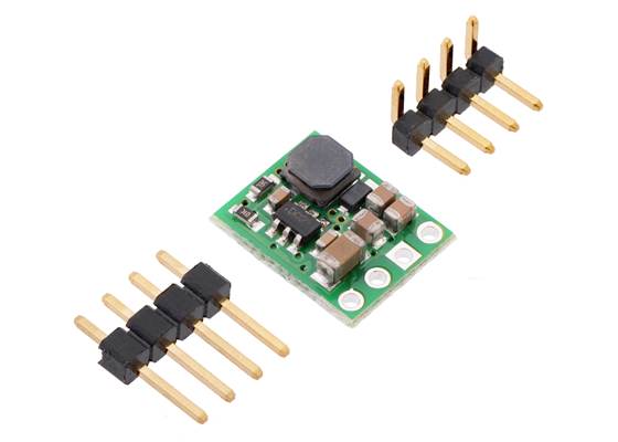 Step-Down Voltage Regulator D36V6Fx with included 0.1″ male headers.