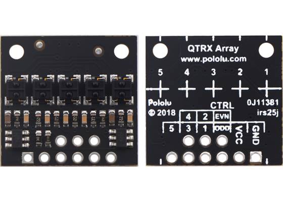 QTRX-HD-05RC Reflectance Sensor Array, front and back views.