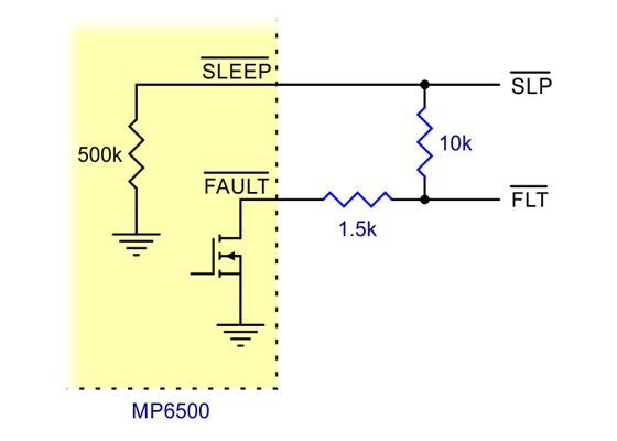 Schematic of nSLEEP and nFAULT pins on MP6500 carrier.