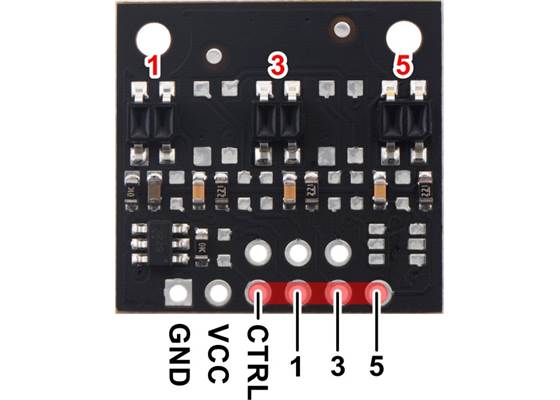 Pinout diagram of the QTR-MD-03RC Reflectance Sensor Array.