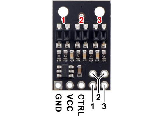 Pinout diagram of the QTR-HD-03RC Reflectance Sensor Array.