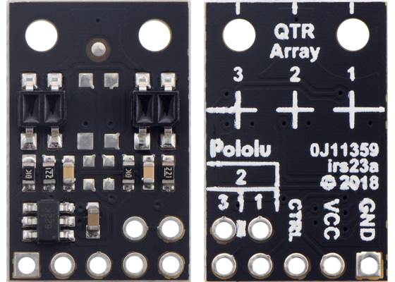 QTR-MD-02RC Reflectance Sensor Array, front and back views.