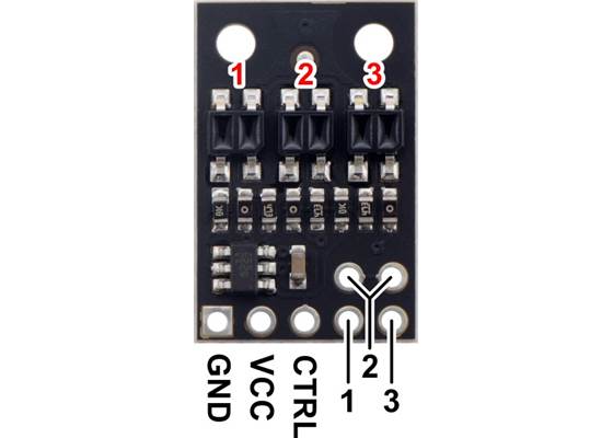 Pinout diagram of the QTR-HD-03A Reflectance Sensor Array.