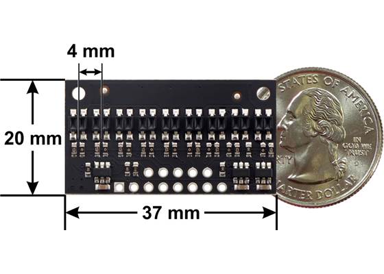QTR-HD-09A Reflectance Sensor Array dimensions.