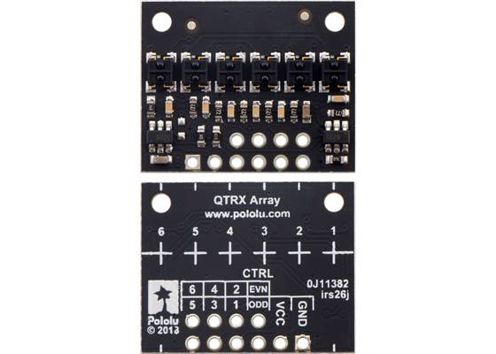 QTRX-HD-06RC Reflectance Sensor Array, front and back views.