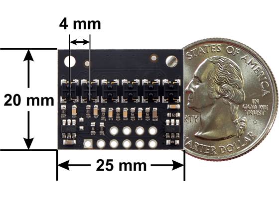 QTRX-HD-06RC Reflectance Sensor Array dimensions.
