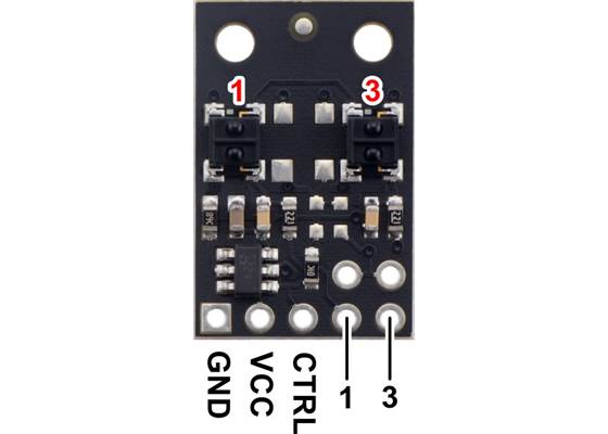 Pinout diagram of the QTRX-MD-02RC Reflectance Sensor Array.