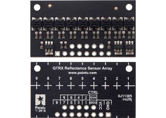 QTRX-HD-09A Reflectance Sensor Array, front and back views.